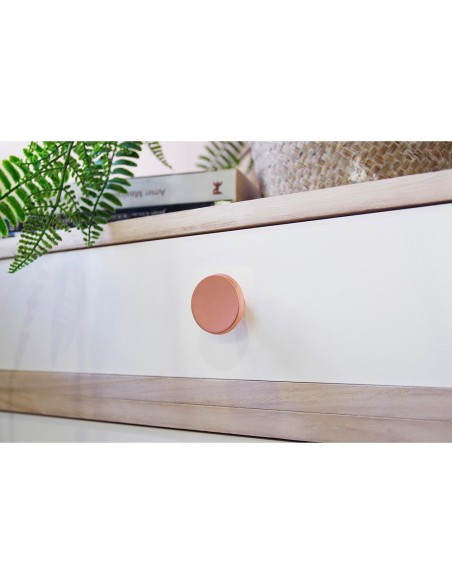 Blister con 2 pomos redondos para mueble fabricado en zamak acabado oro rosso mate mod 774 ø35mm rei