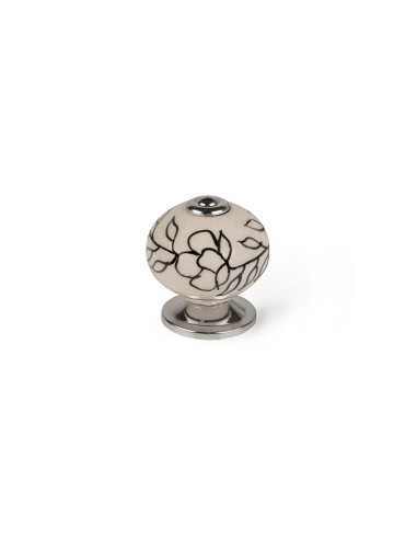 Blister con 4 pomos redondos para mueble fabricado en porcelana acabado blanco flor mod. e504 ø40mm rei