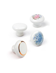 Blister con 4 pomos redondos para mueble fabricado en porcelana acabado blanco mod .821 ø35mm rei 2