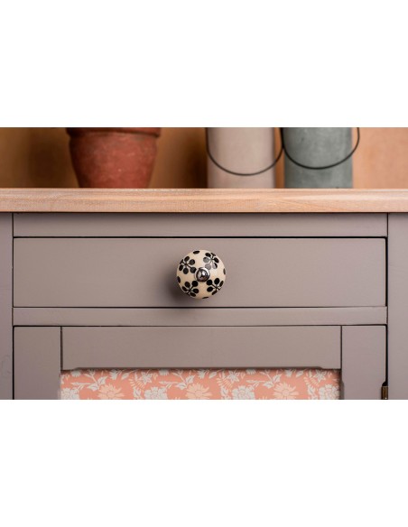 Blister con 4 pomos redondos para mueble fabricado en porcelana acabado flor azul mod. e506 ø40mm rei