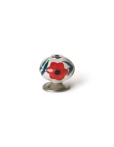 Blister con 4 pomos redondos para mueble fabricado en porcelana acabado flor rojo mod. e500 ø40mm rei