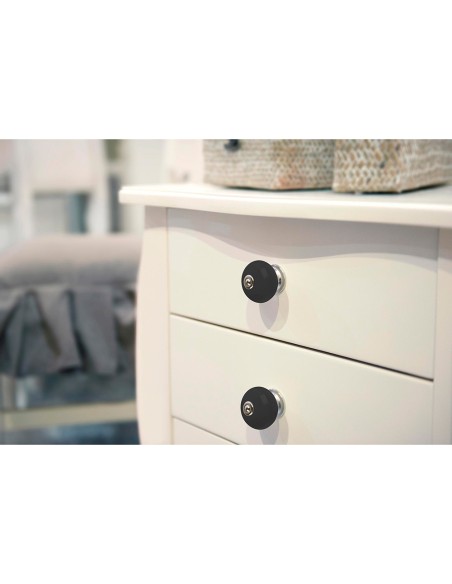 Blister con 4 pomos redondos para mueble fabricado en porcelana acabado negro mod. e517 ø40mm rei