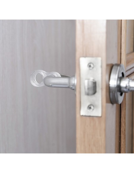 Pack 2 retenedores de puerta para colocación en manilla de plástico flexible transparente. mod. 8. rei