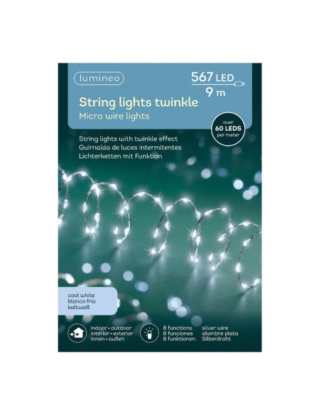 Guirnalda micro led extra dense luz fria parpadeante 14m 567 leds cable plata