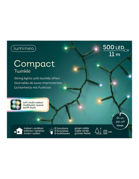 Guirnalda led compact parpadeante multicolor pastel 16m 500 leds cable verde