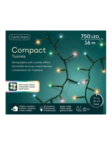 Guirnalda led compact parpadeante multicolor pastel 750 leds cable verde 21m