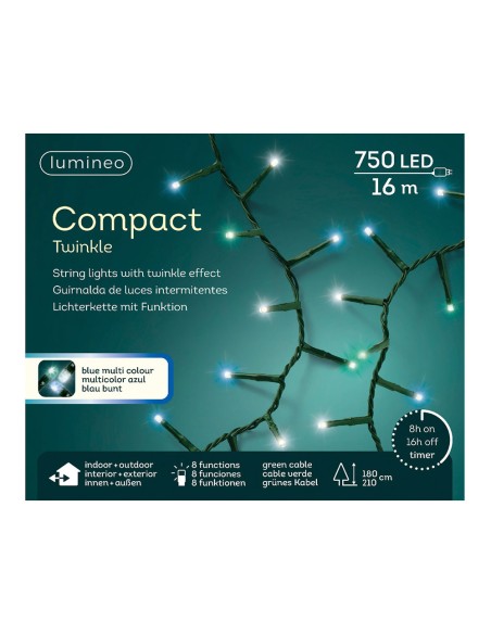 Guirnalda led compact parpadeante colores blanco, azul y turquesa 750 leds cable verde 21m
