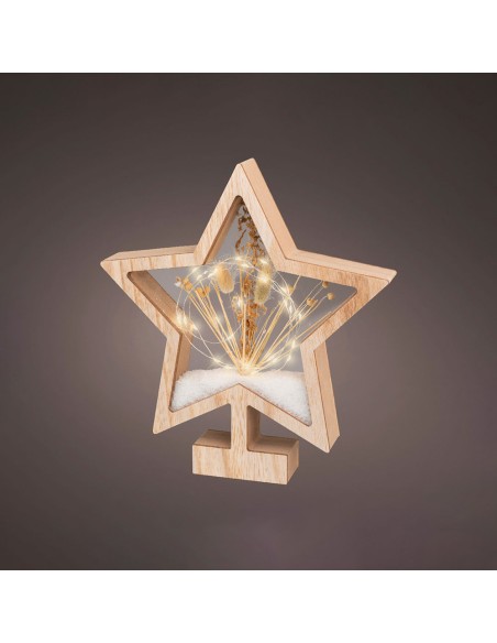 Estrella de madera con microleds 4x26x28cm 25 leds