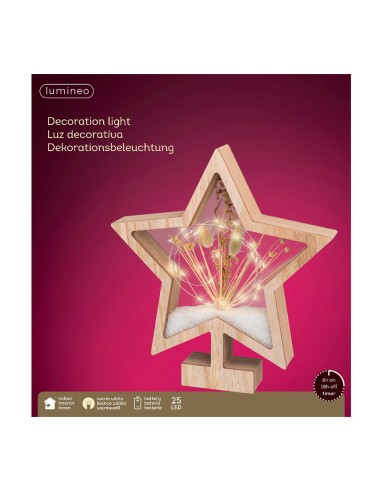 Estrella de madera con microleds 4x26x28cm 25 leds