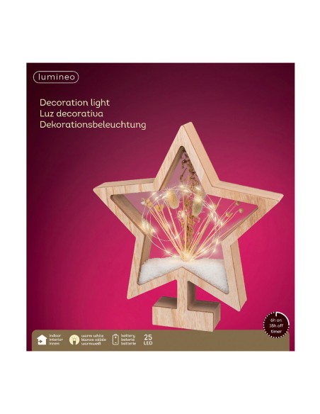 Estrella de madera con microleds 4x26x28cm 25 leds