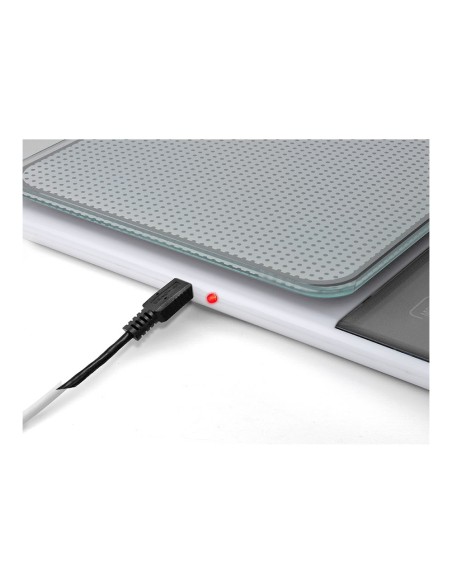 Báscula electronica de cocina, máximo 5kg. blanca con batería recargable