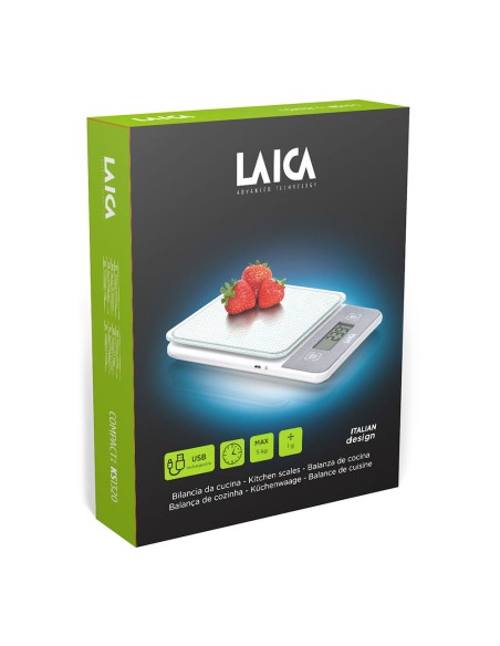 Báscula electronica de cocina, máximo 5kg. blanca con batería recargable