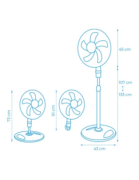 Ventilador 3 en 1, blanco, potencia 45w, aspas ø40 cm, altura regulable 107-133 cm