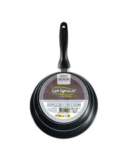 Set 3 sartenes aluminio prensado apto para inducción navy black ø16 / ø20 / ø24 cm