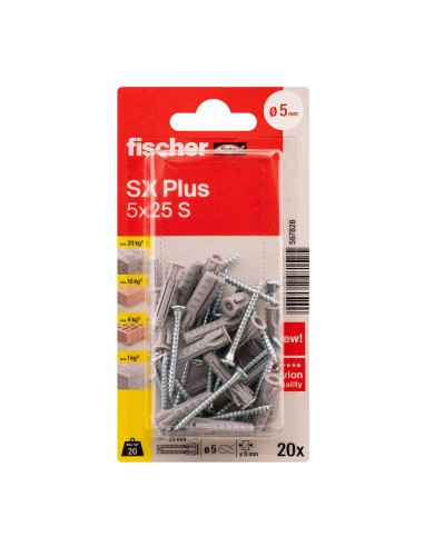 Tacos sx plus sk nv ø5 x 25 mm + tornillos ø3,5 x 35 mm, blister 20 uds