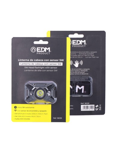 Linterna de cabeza led con interruptor y sensor...