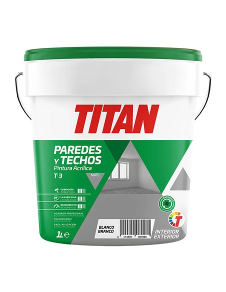 Pintura acrílica para decoración de paredes y techos t-3 blanco.mate 1 l 123000301