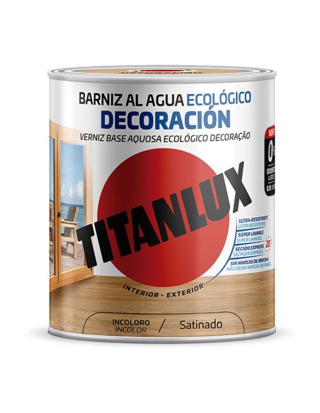 Barniz al agua ecológico decoración incoloro satinado 0,750l titanlux m21100034