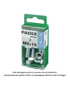 Caja s 4 unid. tornillo metrica cab hex+tuerca cinc m 8x16mm fadix