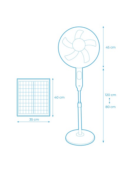 Ventilador de pie solar, blanco potencia 25 w, aspas ø40 cm
