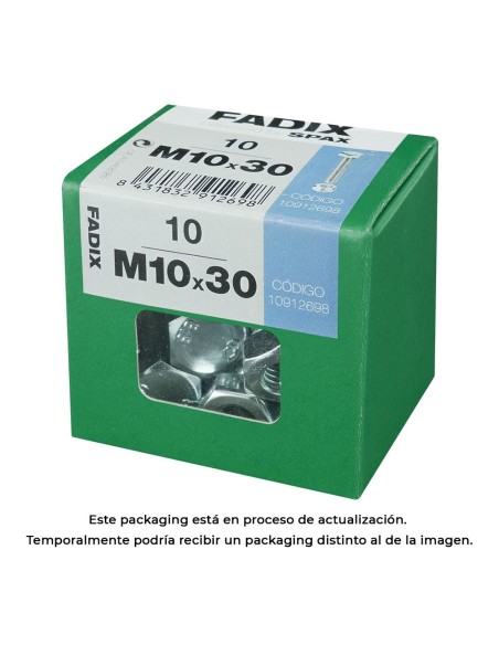 Caja l 10 unid. tornillo metrica cab hex+tuerca cinc m 10x30mm fadix