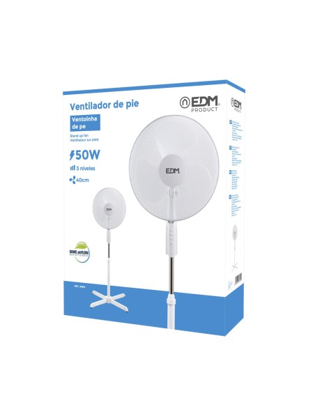 Ventilador de pie, blanco, potencia 45 w, aspas ø40 cm, altura regulable 110-130 cm