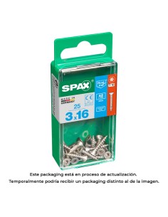 Caja 25 unid. tornillo madera spax cabeza plana inox a2 3,0x16mm spax