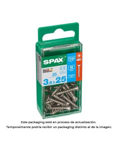 Caja 25 unid. tornillo madera spax cabeza plana inox a2 3,5x25mm spax