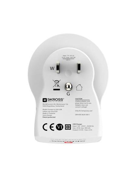 Adaptador europeo a estados unidos usb skross 1500281