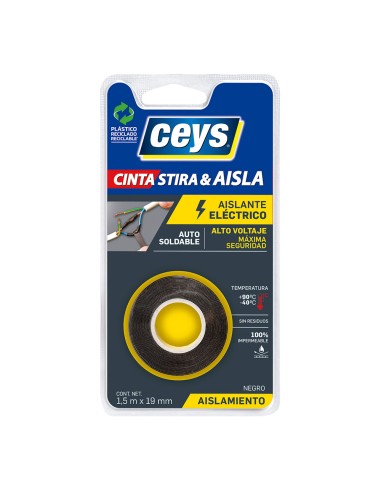 Cinta aislante eléctrica vulcanizable profesional stira & aisla negra 1,5 m x 19 mm
