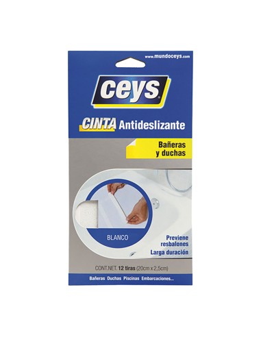 Tiras antidesliz bañeras blanco, 12 tiras ( 2,5 x 20 cm)