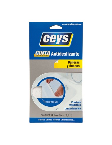 Tiras antidesliz bañeras transparente, 12 tiras ( 2,5 x 20 cm)