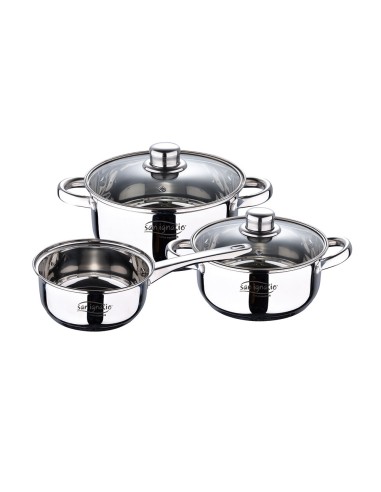 Bateria 5 piezas de acero inoxidable ind cassel: cazo ø16 cm / cacerola con tapa ø18 cm / cacerola con tapa ø20 cm