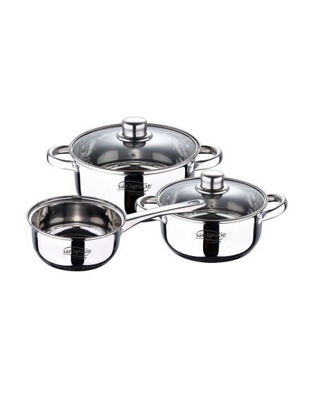 Bateria 5 piezas de acero inoxidable ind cassel: cazo ø16 cm / cacerola con tapa ø18 cm / cacerola con tapa ø20 cm