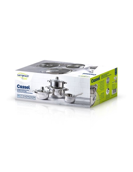 Bateria 7 piezas de acero inox ind cassel: cazo ø16 cm / cacerola con tapa ø18 cm / cacerola con tapa ø20 cm / cacerola con  ...