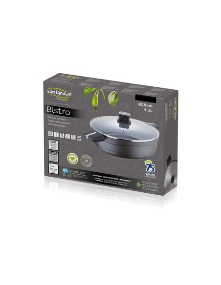 Olla baja de aluminio fundido ind con tapa bistro grey ø28 x 8 cm