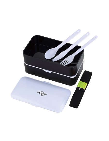 Set hermetico rect 2 capas 1200ml + cubiertos negro expert sg4515bk san ignacio