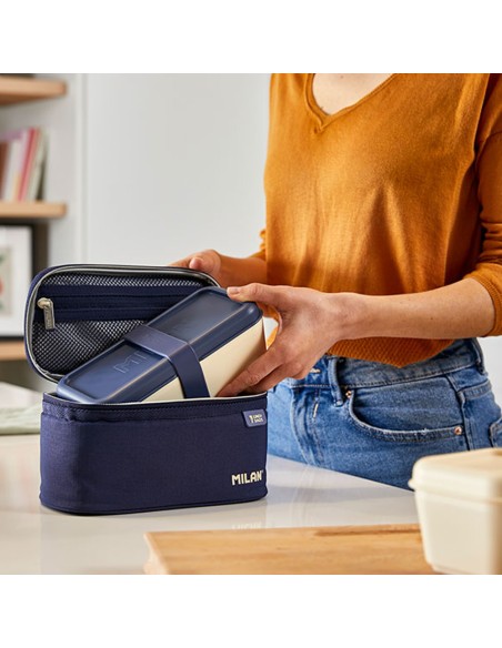 Bolsa isotérmica porta alimentos pequeña con 1 recipiente (1,5 l) serie 1918, azul marino milan