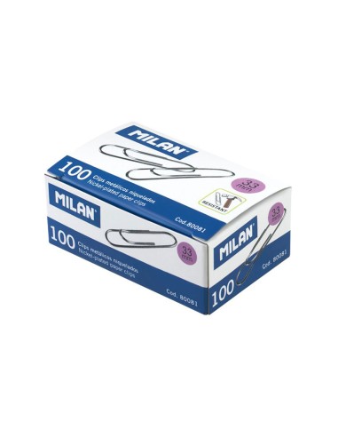 Blister 1 caja con 100 clips metalicos 33mm milan.