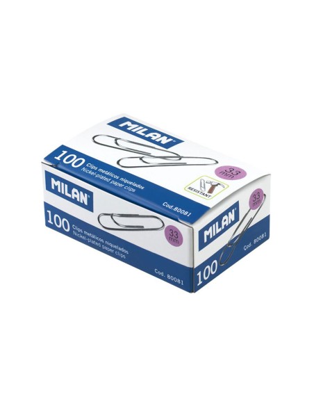 Blister 1 caja con 100 clips metalicos 33mm milan.