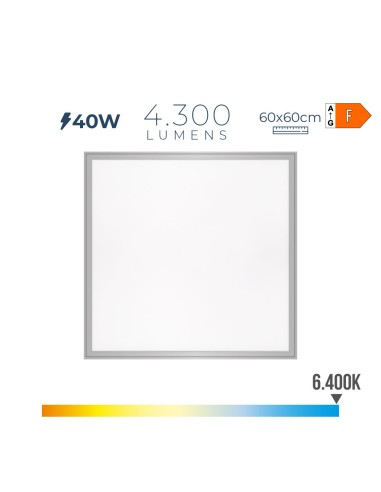 Panel led 40 w 6400 k 4300 lm luz fria 59,5 x 59,5 x 3,5 cm