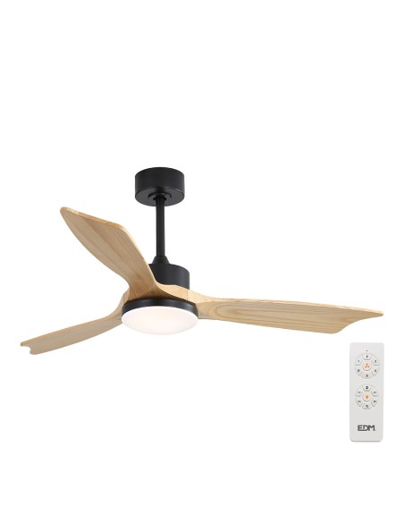 Ventilador de techo modelo báltico con 3 aspas de madera ø132cm luz led 3000/4000/6000k, 3cct, potencia: 20 w, color negro