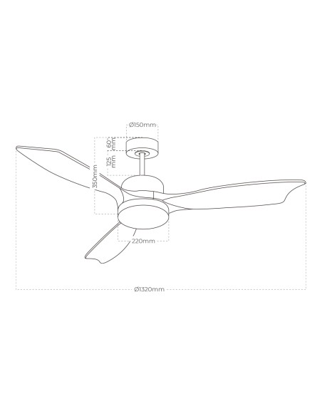 Ventilador de techo modelo báltico con 3 aspas de madera ø132cm luz led 3000/4000/6000k, 3cct, potencia: 20 w, color negro