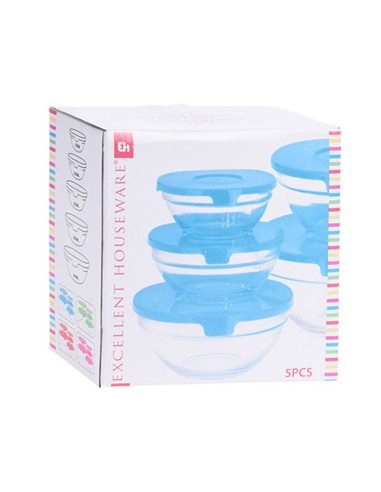 Set 5 fiambreras de vidrio tipo bol colores...