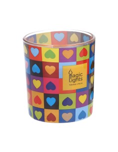 Vela en vaso pop art ø7,5x8,4cm corazones magic lights