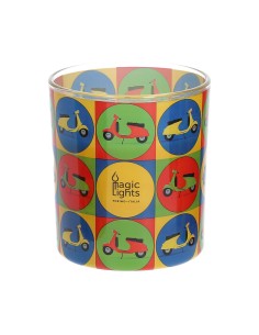 Vela en vaso pop art ø7,5x8,4cm motos magic lights