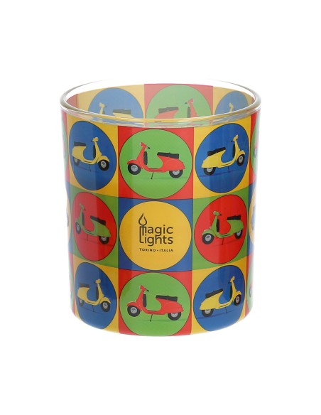 Vela en vaso pop art ø7,5x8,4cm motos magic lights