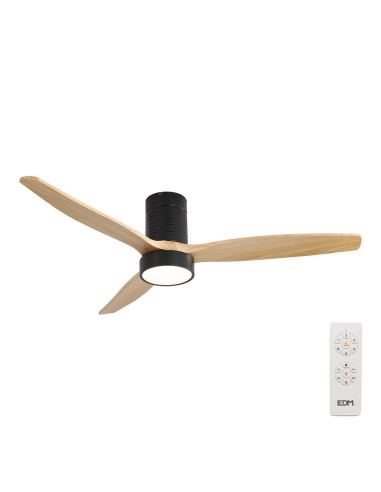 Ventilador de techo modelo kara con 3 aspas de madera ø132cm luz led 3000/4000/6000k, 3cct, potencia: 30 w , color negro