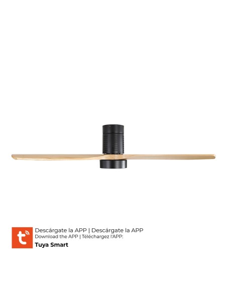 Ventilador de techo modelo kara con 3 aspas de madera ø132cm luz led 3000/4000/6000k, 3cct, potencia: 30 w , color negro