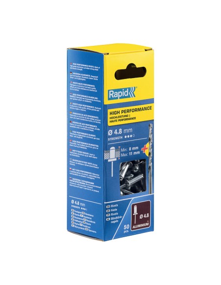 Blister 50 remaches ø4.8x14mm. alu+broca 5000389 rapid